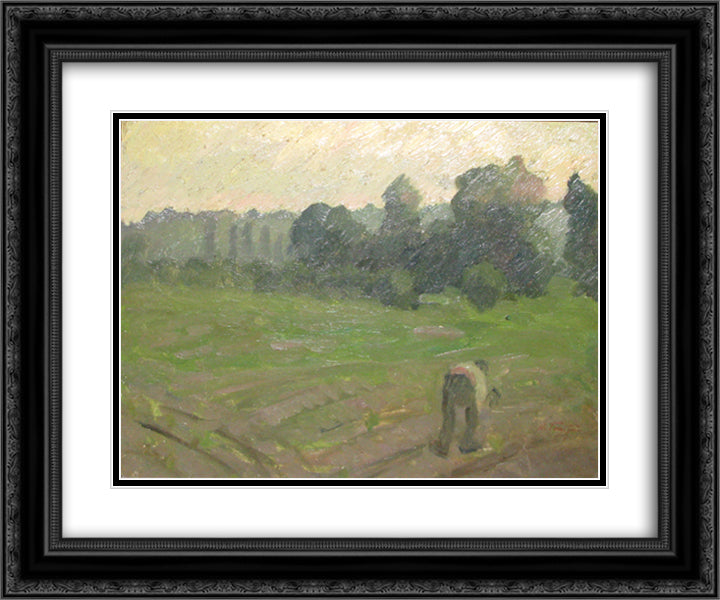 The field 24x20 Black Ornate Wood Framed Art Print Poster with Double Matting by Tonitza, Nicolae