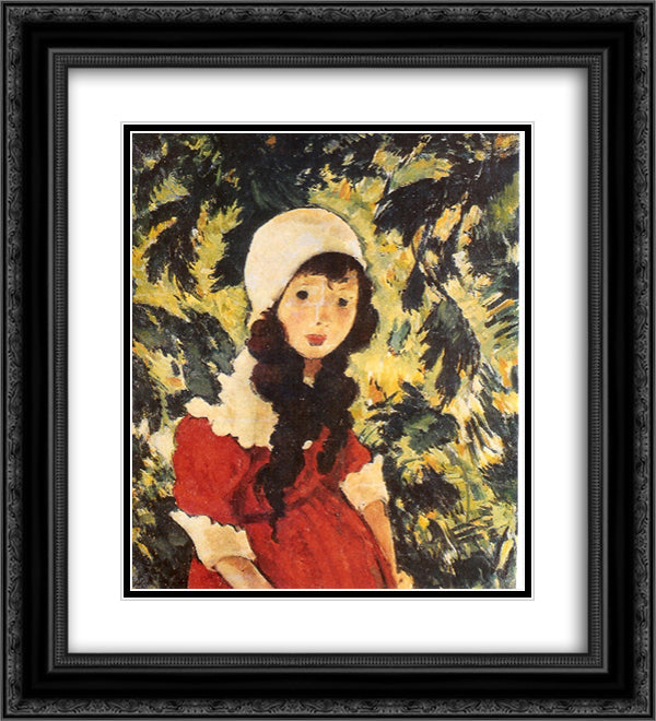 The Woodman's Girl 20x22 Black Ornate Wood Framed Art Print Poster with Double Matting by Tonitza, Nicolae