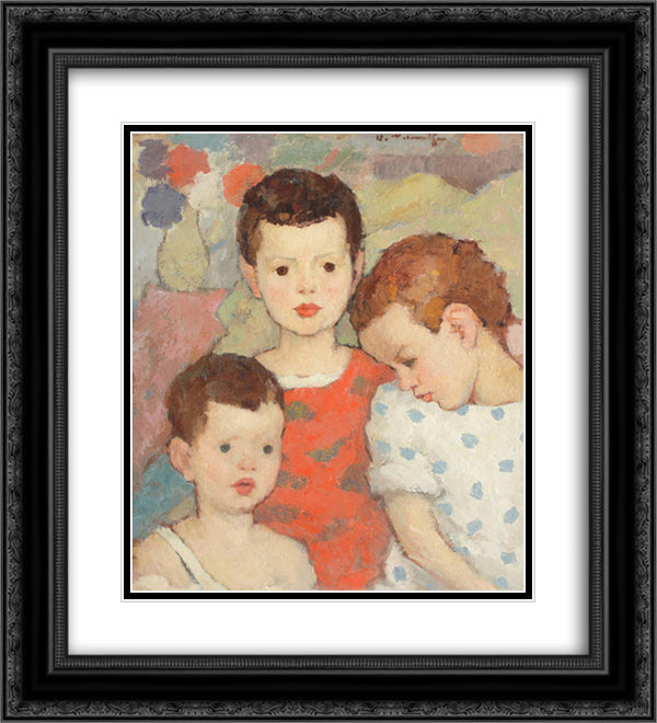 Three Brothers (The Painter's Children) 20x22 Black Ornate Wood Framed Art Print Poster with Double Matting by Tonitza, Nicolae