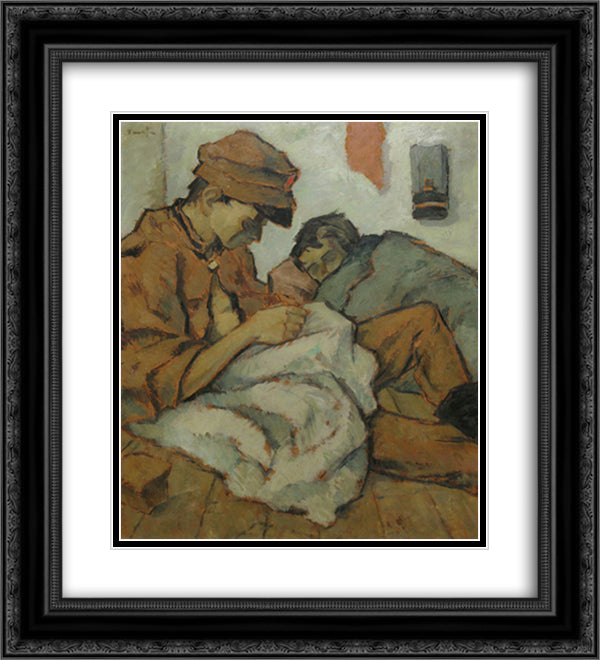 To light the lamp 20x22 Black Ornate Wood Framed Art Print Poster with Double Matting by Tonitza, Nicolae