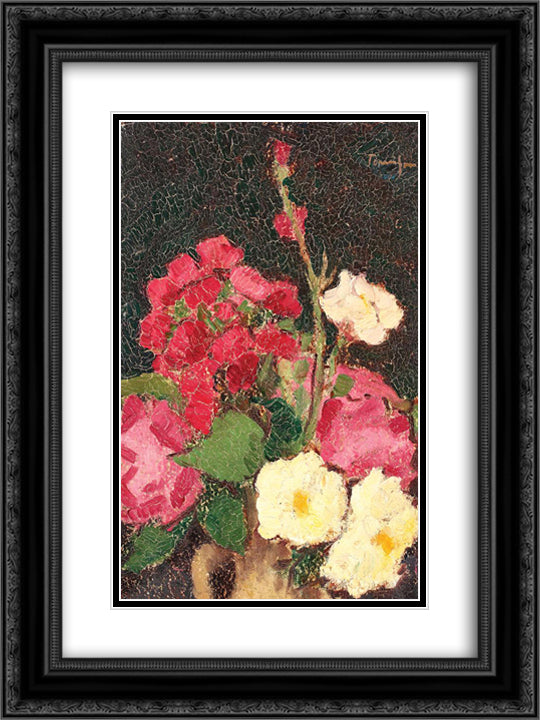 Vase with Summer Flowers 18x24 Black Ornate Wood Framed Art Print Poster with Double Matting by Tonitza, Nicolae