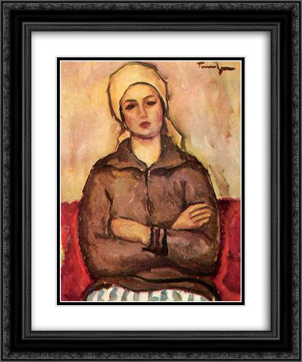 Workwoman 20x24 Black Ornate Wood Framed Art Print Poster with Double Matting by Tonitza, Nicolae