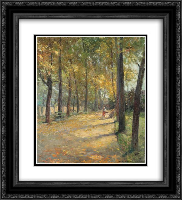 A Walk Through the Park 20x22 Black Ornate Wood Framed Art Print Poster with Double Matting by Vermont, Nicolae