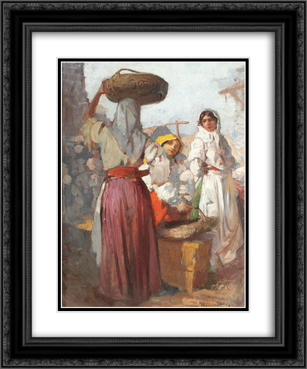 At the Market 20x24 Black Ornate Wood Framed Art Print Poster with Double Matting by Vermont, Nicolae
