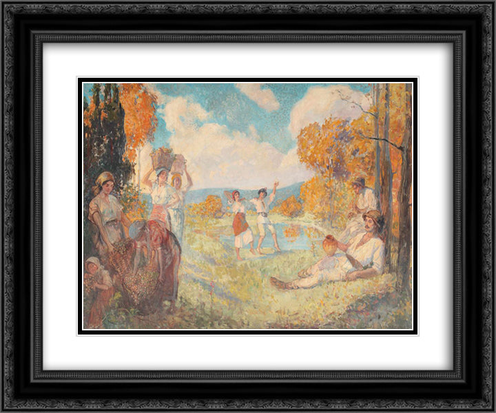 Autumn Allegory (The Art and The Wine) 24x20 Black Ornate Wood Framed Art Print Poster with Double Matting by Vermont, Nicolae