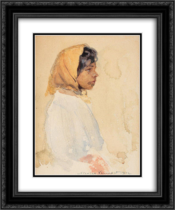 Gypsy Woman with Yellow Headscarf 20x24 Black Ornate Wood Framed Art Print Poster with Double Matting by Vermont, Nicolae