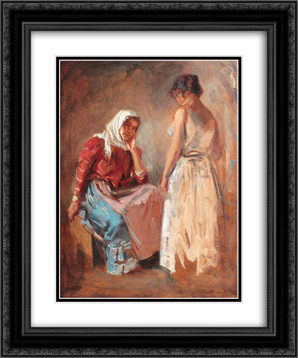 Gypsy Women Talking 20x24 Black Ornate Wood Framed Art Print Poster with Double Matting by Vermont, Nicolae