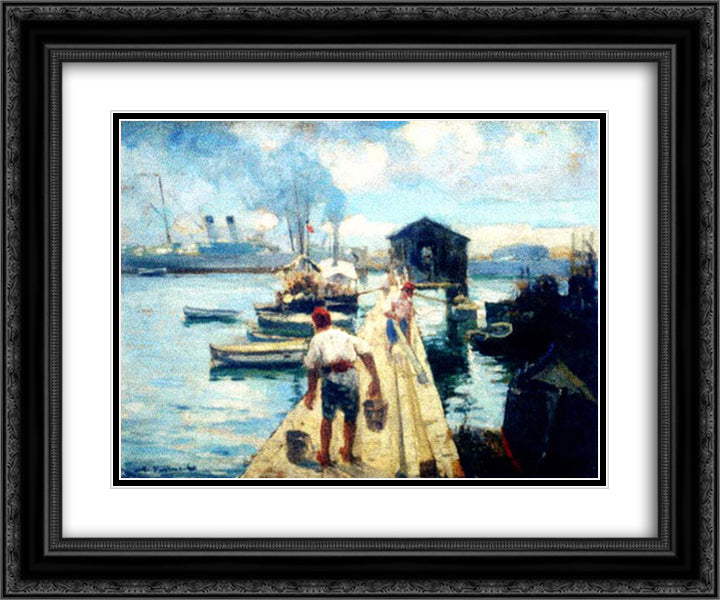 Marine landscape of Constanta port 24x20 Black Ornate Wood Framed Art Print Poster with Double Matting by Vermont, Nicolae