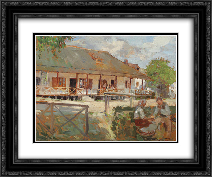 Noon in the Village 24x20 Black Ornate Wood Framed Art Print Poster with Double Matting by Vermont, Nicolae