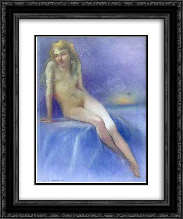 Nude sitting 20x24 Black Ornate Wood Framed Art Print Poster with Double Matting by Vermont, Nicolae