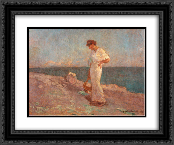 On the Seashore 24x20 Black Ornate Wood Framed Art Print Poster with Double Matting by Vermont, Nicolae