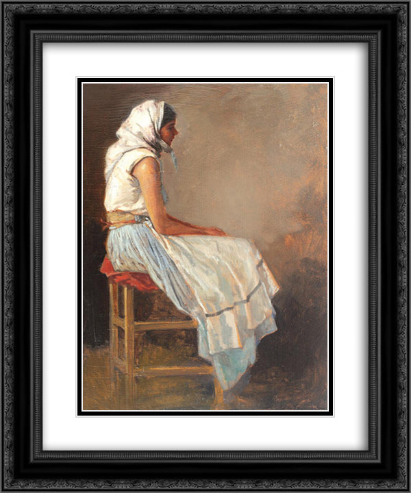 Peasant Woman with White Headscarf 20x24 Black Ornate Wood Framed Art Print Poster with Double Matting by Vermont, Nicolae