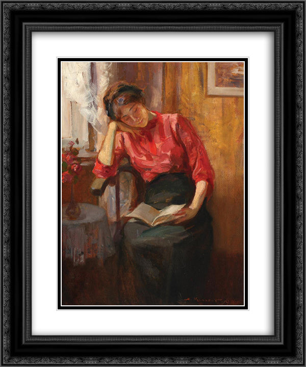 Reading 20x24 Black Ornate Wood Framed Art Print Poster with Double Matting by Vermont, Nicolae