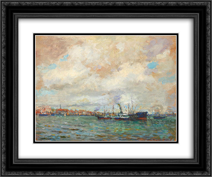 Rotterdam Port 24x20 Black Ornate Wood Framed Art Print Poster with Double Matting by Vermont, Nicolae