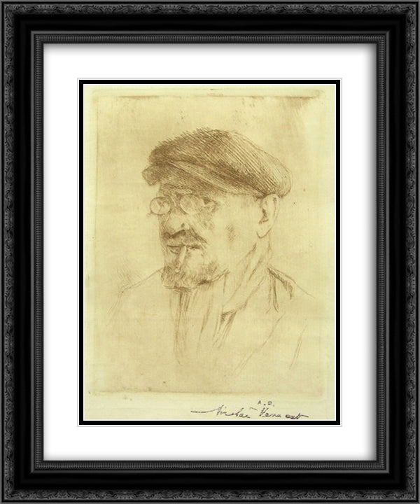 Self-Portrait with Cap 20x24 Black Ornate Wood Framed Art Print Poster with Double Matting by Vermont, Nicolae