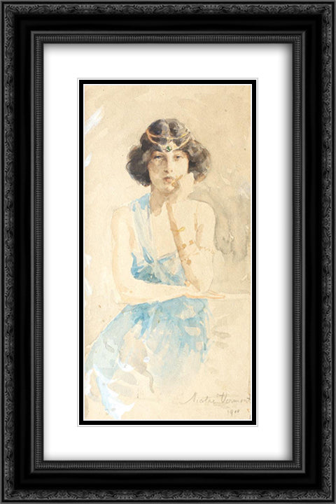 The Muse 16x24 Black Ornate Wood Framed Art Print Poster with Double Matting by Vermont, Nicolae