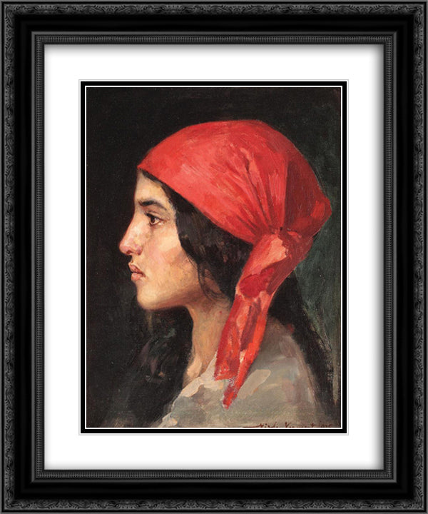 The Red Scarf 20x24 Black Ornate Wood Framed Art Print Poster with Double Matting by Vermont, Nicolae