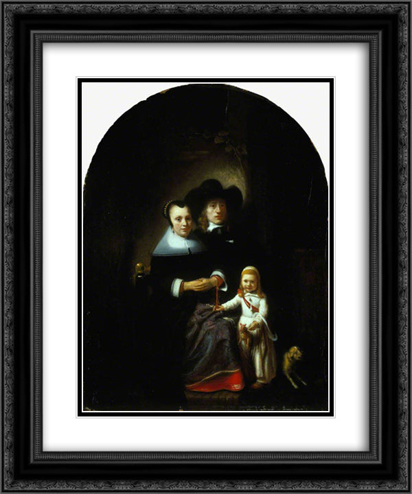 A Dutch Family Group 20x24 Black Ornate Wood Framed Art Print Poster with Double Matting by Maes, Nicolaes