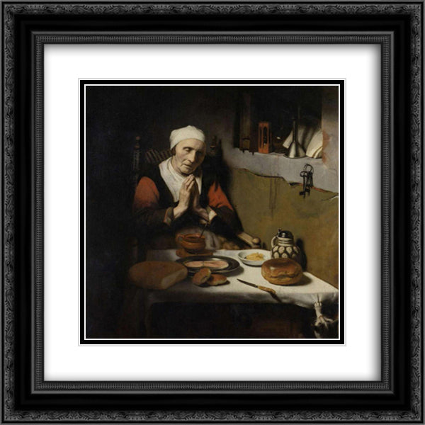 An Old Woman Praying 20x20 Black Ornate Wood Framed Art Print Poster with Double Matting by Maes, Nicolaes