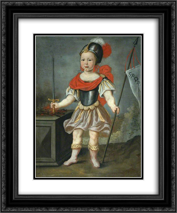 Boy in Fancy Dress as a Roman Soldier 20x24 Black Ornate Wood Framed Art Print Poster with Double Matting by Maes, Nicolaes