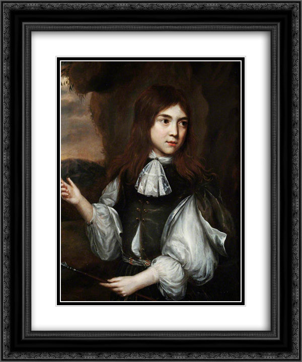 Boy with a Spear 20x24 Black Ornate Wood Framed Art Print Poster with Double Matting by Maes, Nicolaes