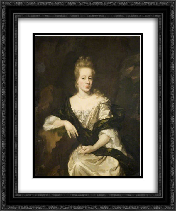 Portrait of a Lady 20x24 Black Ornate Wood Framed Art Print Poster with Double Matting by Maes, Nicolaes