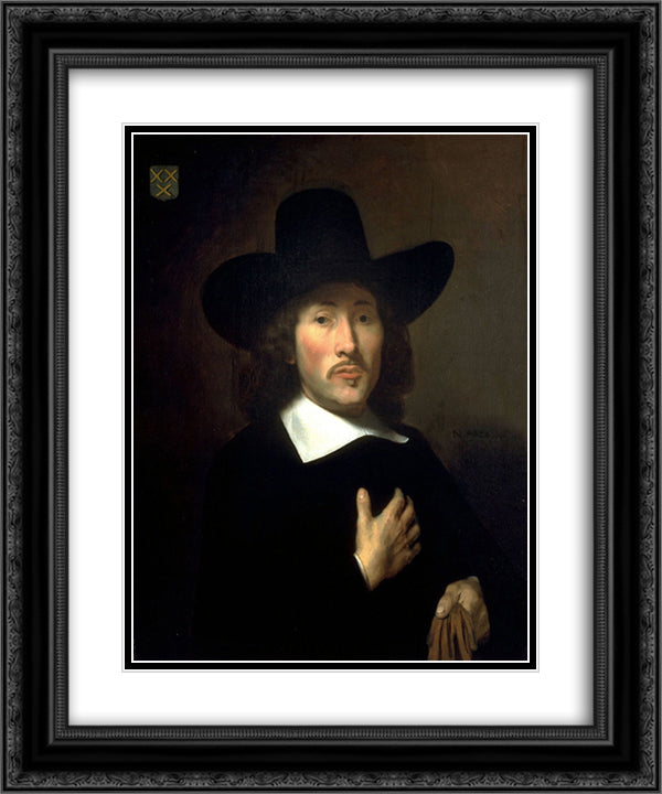 Portrait of a Man 20x24 Black Ornate Wood Framed Art Print Poster with Double Matting by Maes, Nicolaes