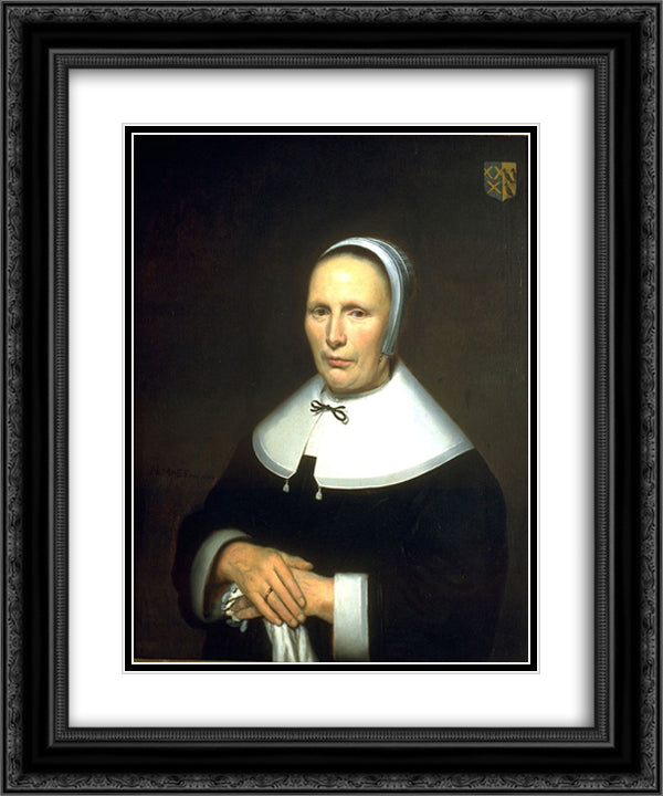 Portrait of a Woman 20x24 Black Ornate Wood Framed Art Print Poster with Double Matting by Maes, Nicolaes