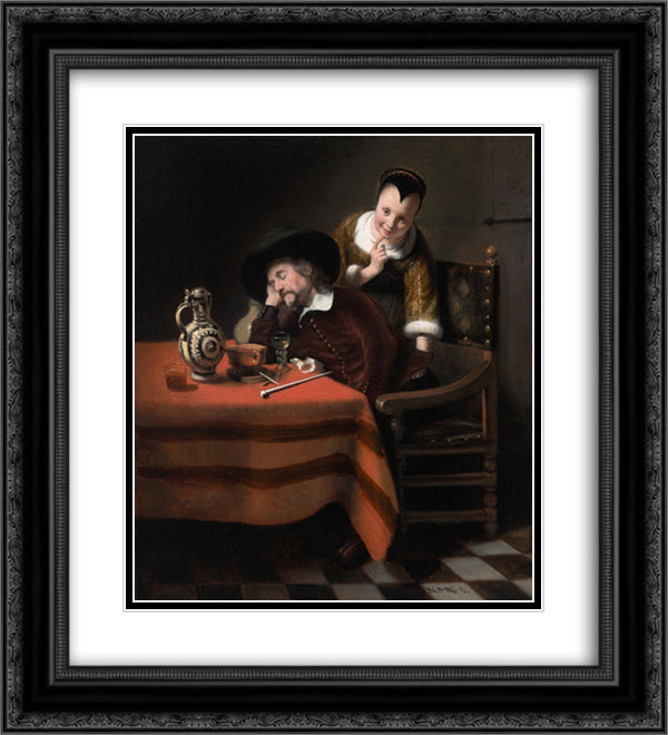 Sleeping Man Having His Pockets Picked 20x22 Black Ornate Wood Framed Art Print Poster with Double Matting by Maes, Nicolaes