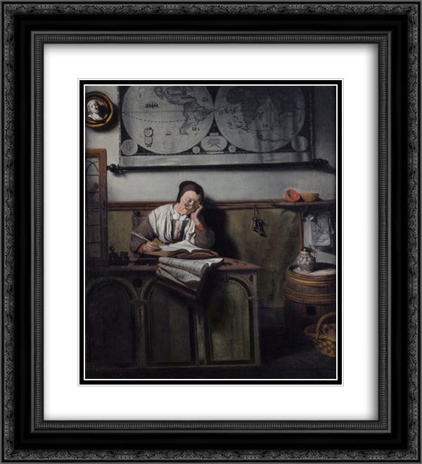 The Account Keeper 20x22 Black Ornate Wood Framed Art Print Poster with Double Matting by Maes, Nicolaes