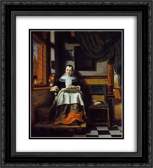 The Virtuous Woman 20x22 Black Ornate Wood Framed Art Print Poster with Double Matting by Maes, Nicolaes