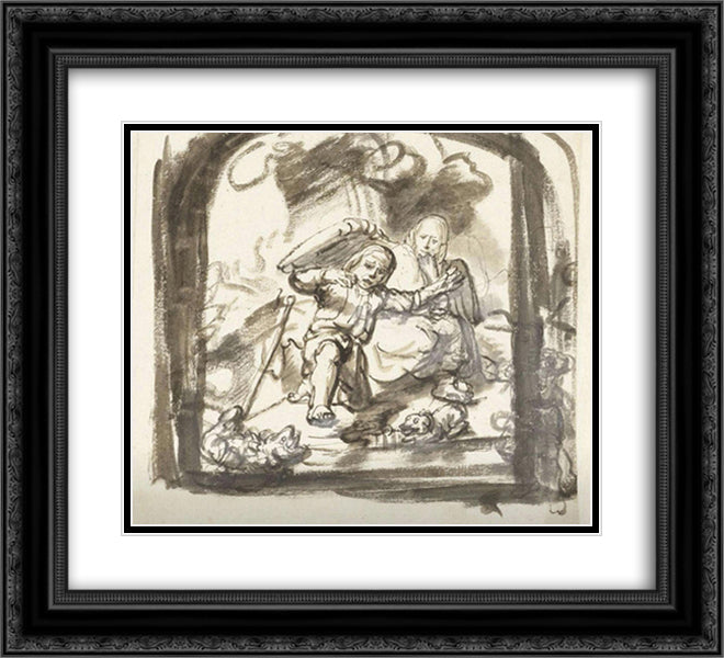 Tobias and the Fish 22x20 Black Ornate Wood Framed Art Print Poster with Double Matting by Maes, Nicolaes