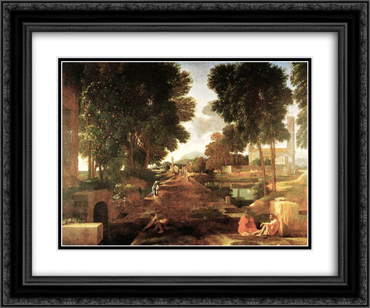 A Roman Road 24x20 Black Ornate Wood Framed Art Print Poster with Double Matting by Poussin, Nicolas