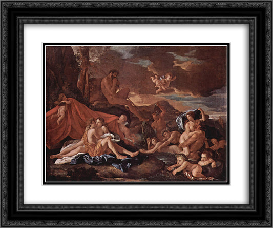 Acis and Galatea 24x20 Black Ornate Wood Framed Art Print Poster with Double Matting by Poussin, Nicolas