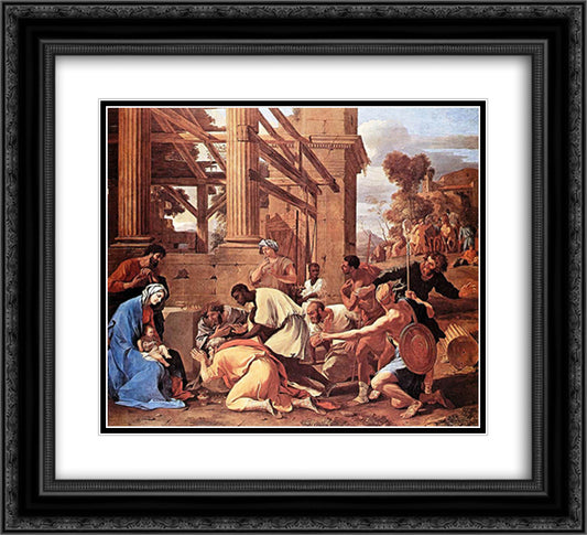 Adoration of the Magi 22x20 Black Ornate Wood Framed Art Print Poster with Double Matting by Poussin, Nicolas