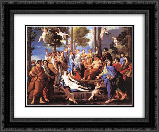 Apollo and the Muses 24x20 Black Ornate Wood Framed Art Print Poster with Double Matting by Poussin, Nicolas