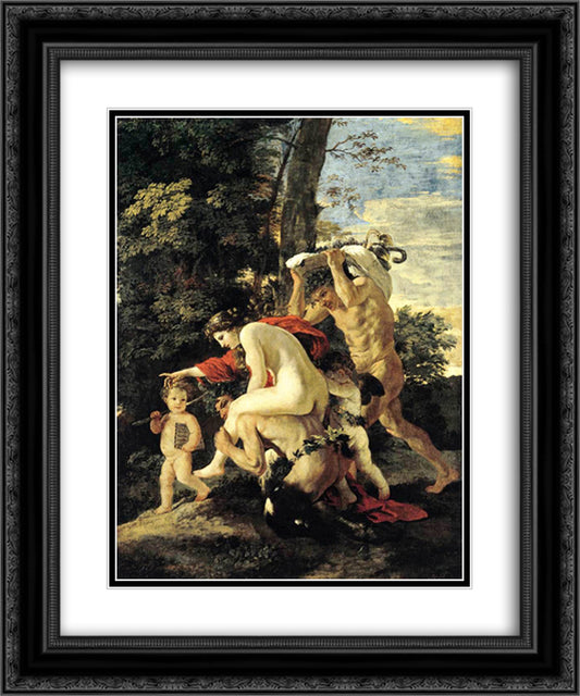 Bacchic Scene 20x24 Black Ornate Wood Framed Art Print Poster with Double Matting by Poussin, Nicolas