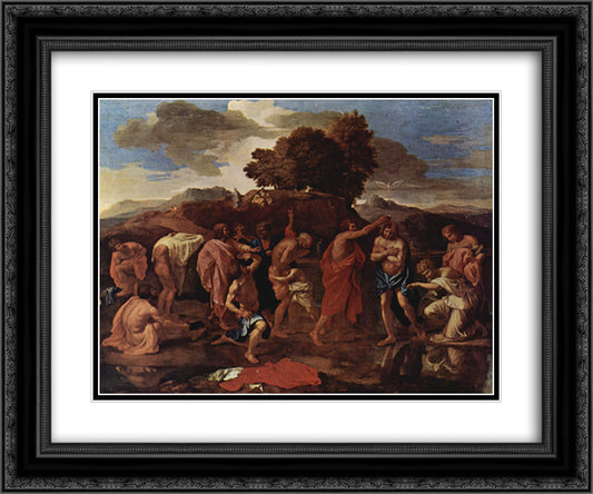 Baptism 24x20 Black Ornate Wood Framed Art Print Poster with Double Matting by Poussin, Nicolas