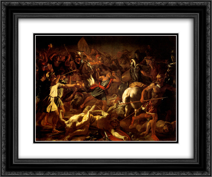 Battle of Gideon Against the Midianites 24x20 Black Ornate Wood Framed Art Print Poster with Double Matting by Poussin, Nicolas