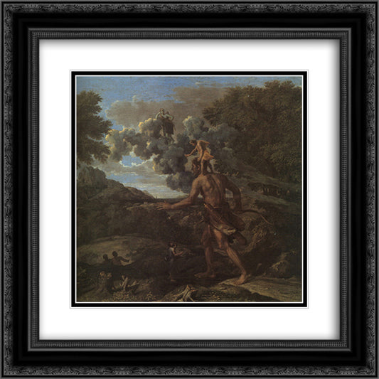 Blind Orion Searching for the Rising Sun 20x20 Black Ornate Wood Framed Art Print Poster with Double Matting by Poussin, Nicolas