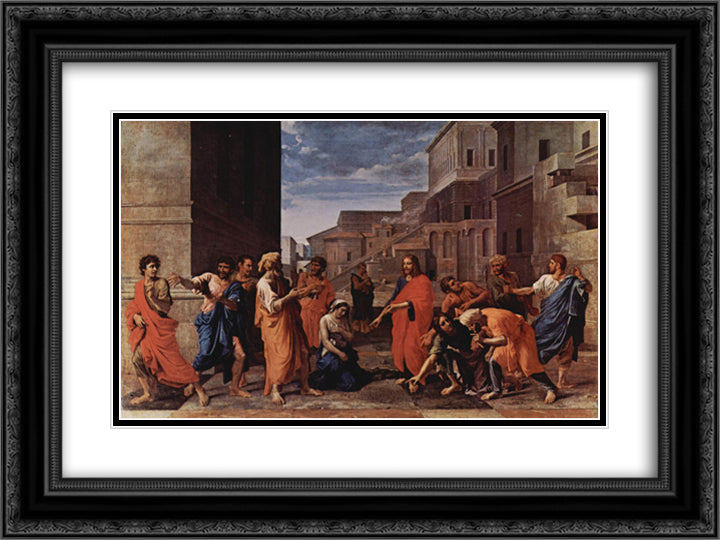 Christ and the adulteress 24x18 Black Ornate Wood Framed Art Print Poster with Double Matting by Poussin, Nicolas