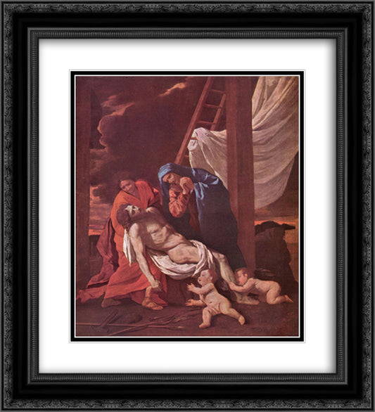 Descend from the Cross 20x22 Black Ornate Wood Framed Art Print Poster with Double Matting by Poussin, Nicolas