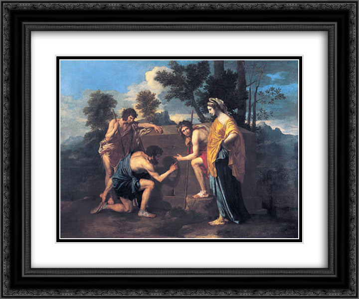 Et in Arcadia ego 24x20 Black Ornate Wood Framed Art Print Poster with Double Matting by Poussin, Nicolas