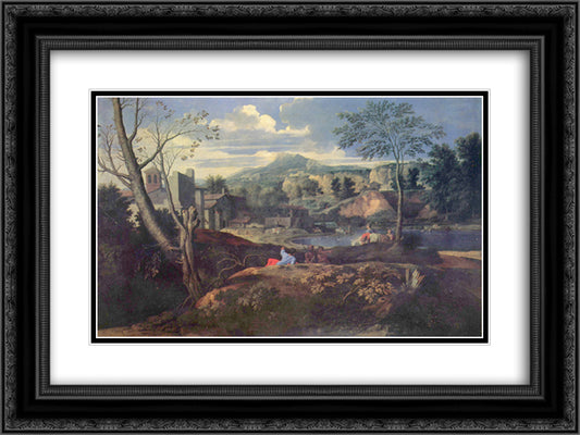 Ideal Landscape 24x18 Black Ornate Wood Framed Art Print Poster with Double Matting by Poussin, Nicolas