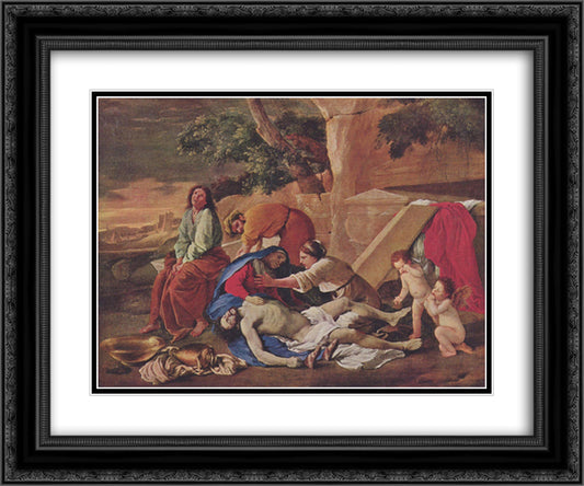 Lamentation over the Body of Christ 24x20 Black Ornate Wood Framed Art Print Poster with Double Matting by Poussin, Nicolas