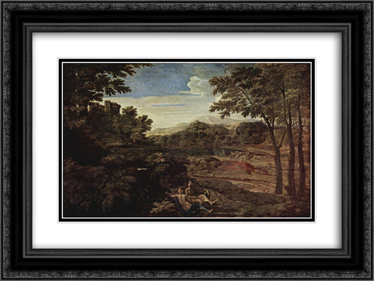 Landscape with a Man Killed by a Snake 24x18 Black Ornate Wood Framed Art Print Poster with Double Matting by Poussin, Nicolas