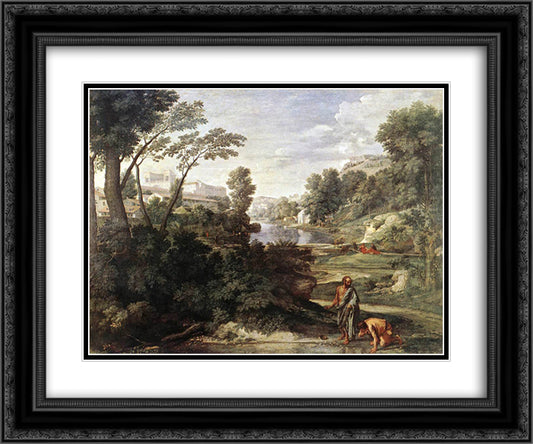 Landscape with Diogenes 24x20 Black Ornate Wood Framed Art Print Poster with Double Matting by Poussin, Nicolas