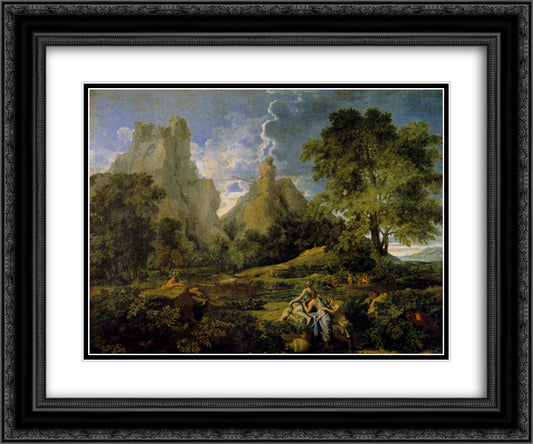 Landscape with Polyphemus 24x20 Black Ornate Wood Framed Art Print Poster with Double Matting by Poussin, Nicolas