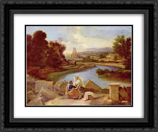 Landscape with St. Matthew and the Angel 24x20 Black Ornate Wood Framed Art Print Poster with Double Matting by Poussin, Nicolas