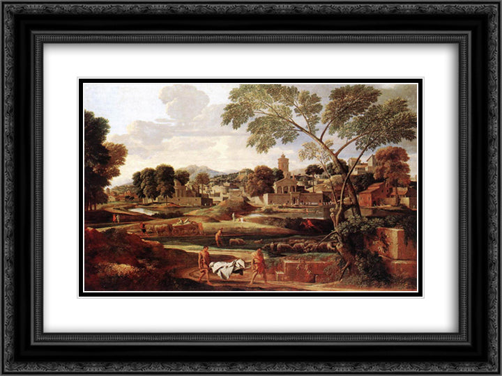 Landscape with the Funeral of Phocion 24x18 Black Ornate Wood Framed Art Print Poster with Double Matting by Poussin, Nicolas